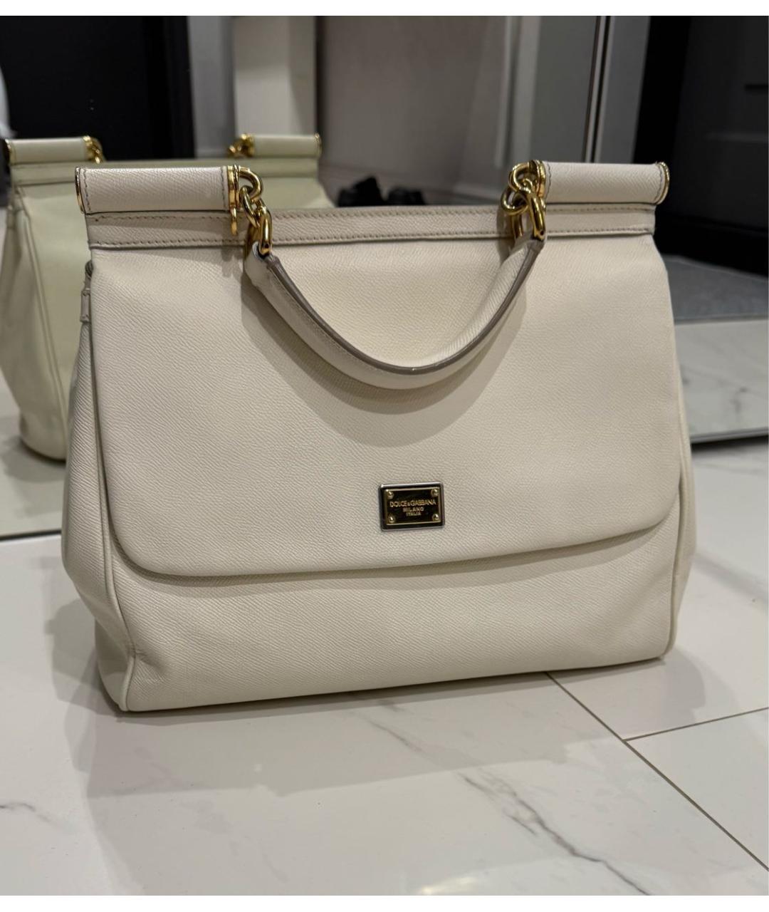 DOLCE&GABBANA Белая кожаная сумка с короткими ручками, фото 9