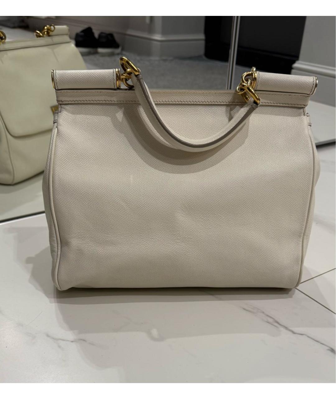 DOLCE&GABBANA Белая кожаная сумка с короткими ручками, фото 3