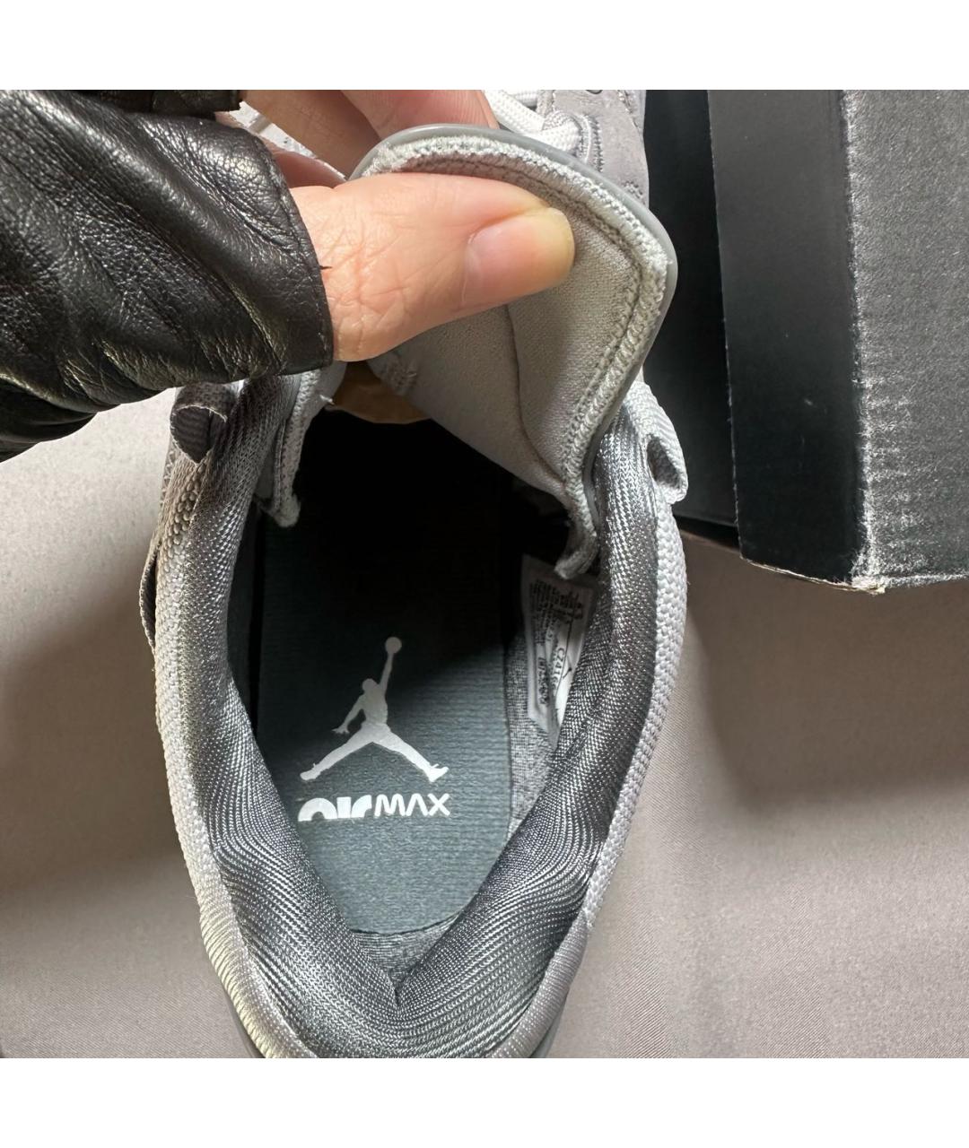 JORDAN Серые кожаные высокие кроссовки / кеды, фото 7
