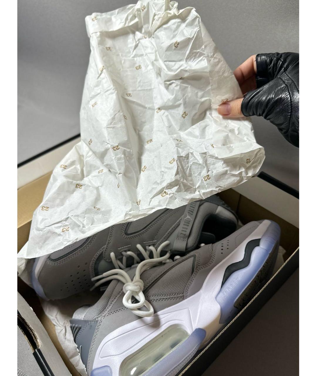 JORDAN Серые кожаные высокие кроссовки / кеды, фото 6