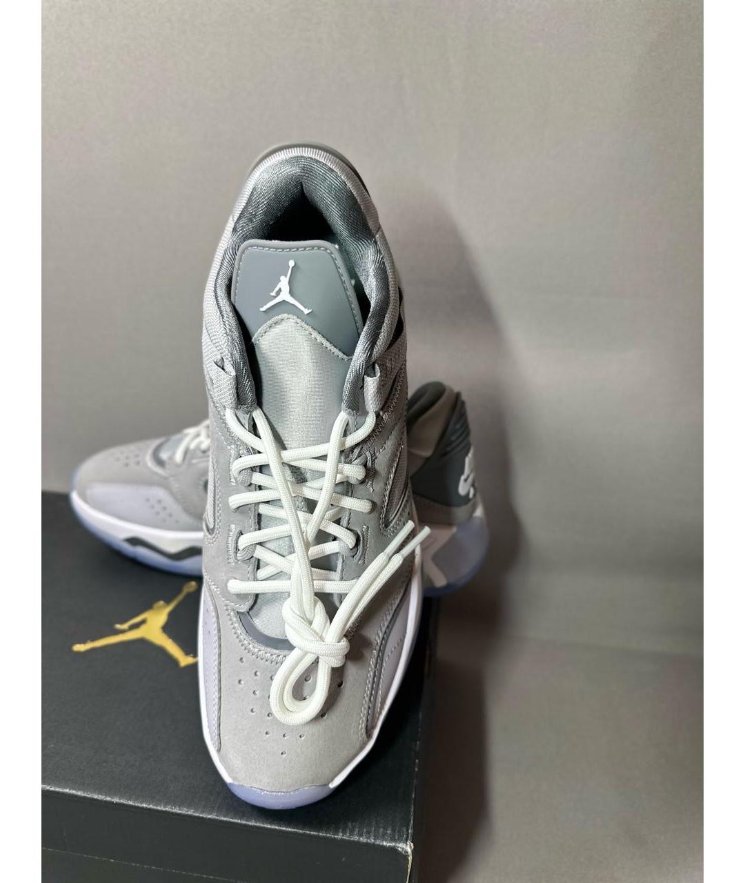 JORDAN Серые кожаные высокие кроссовки / кеды, фото 2