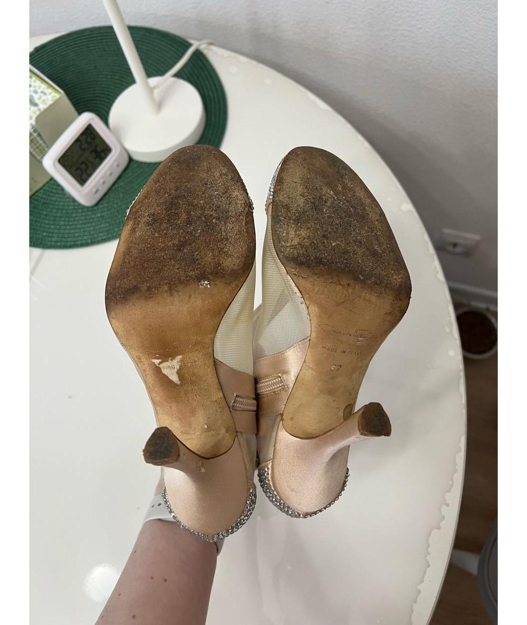 OSCAR DE LA RENTA Бежевые текстильные босоножки, фото 5