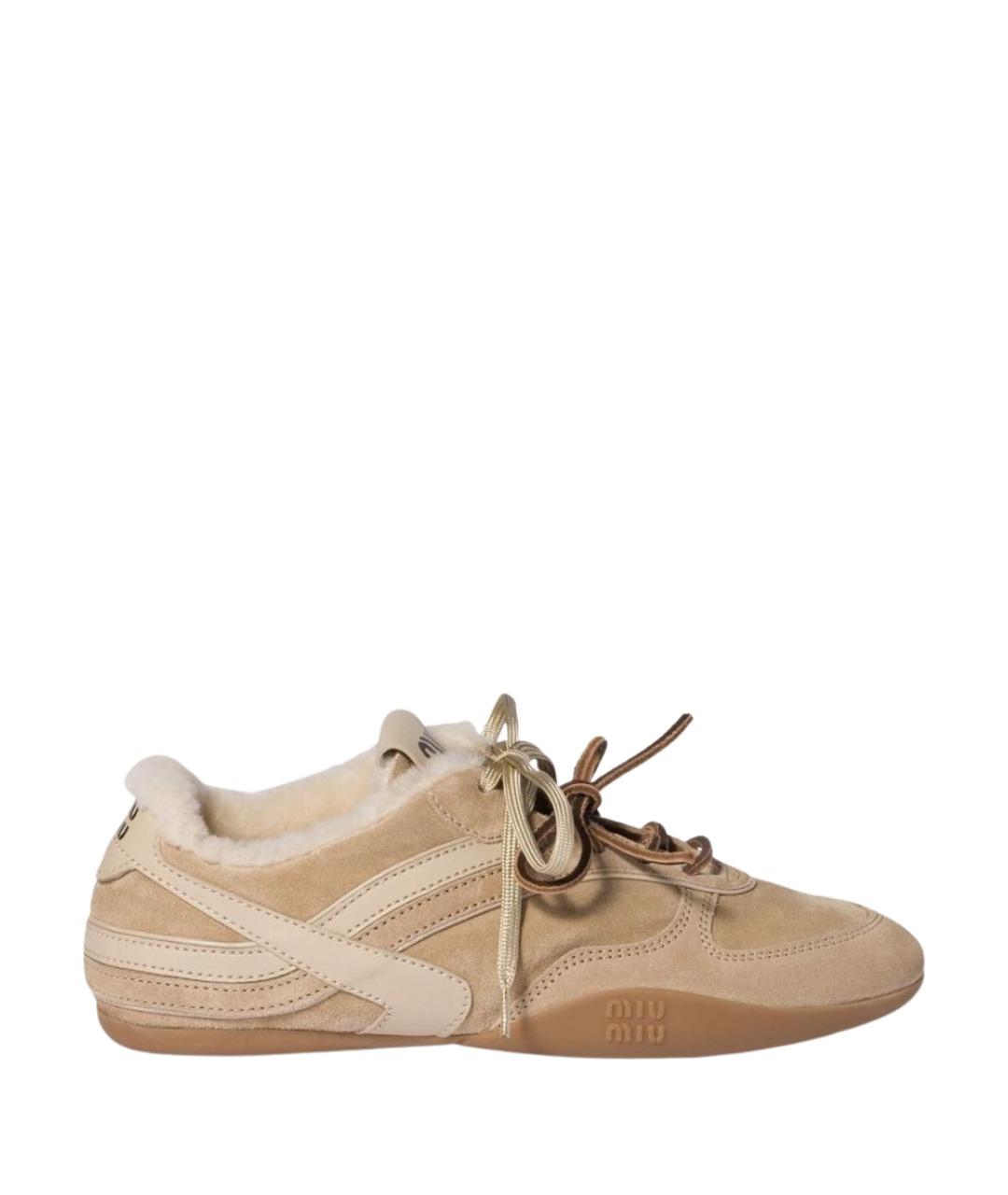 MIU MIU Бежевые замшевые кеды, фото 1