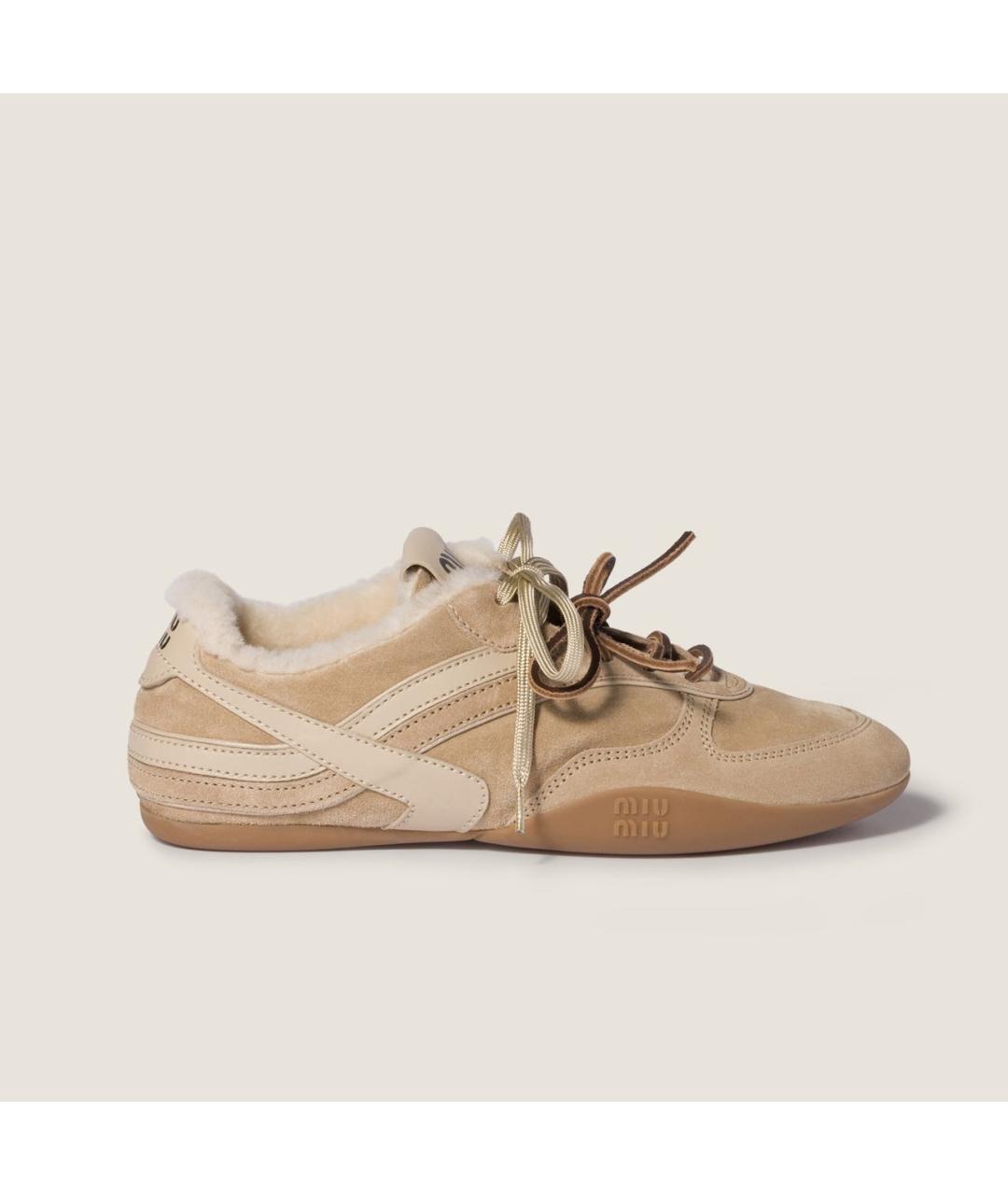 MIU MIU Бежевые замшевые кеды, фото 4