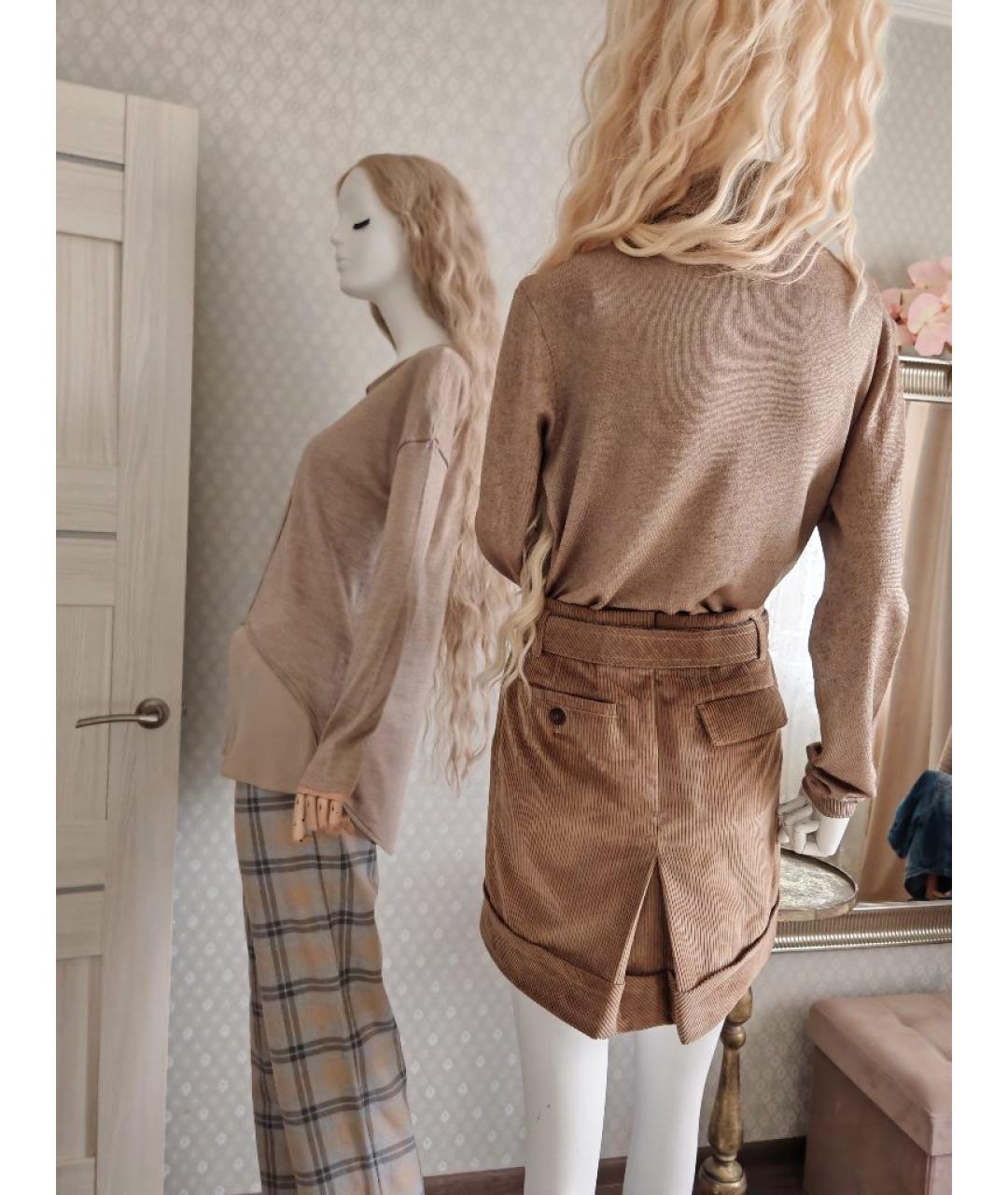 BRUNELLO CUCINELLI Золотая хлопковая юбка мини, фото 8