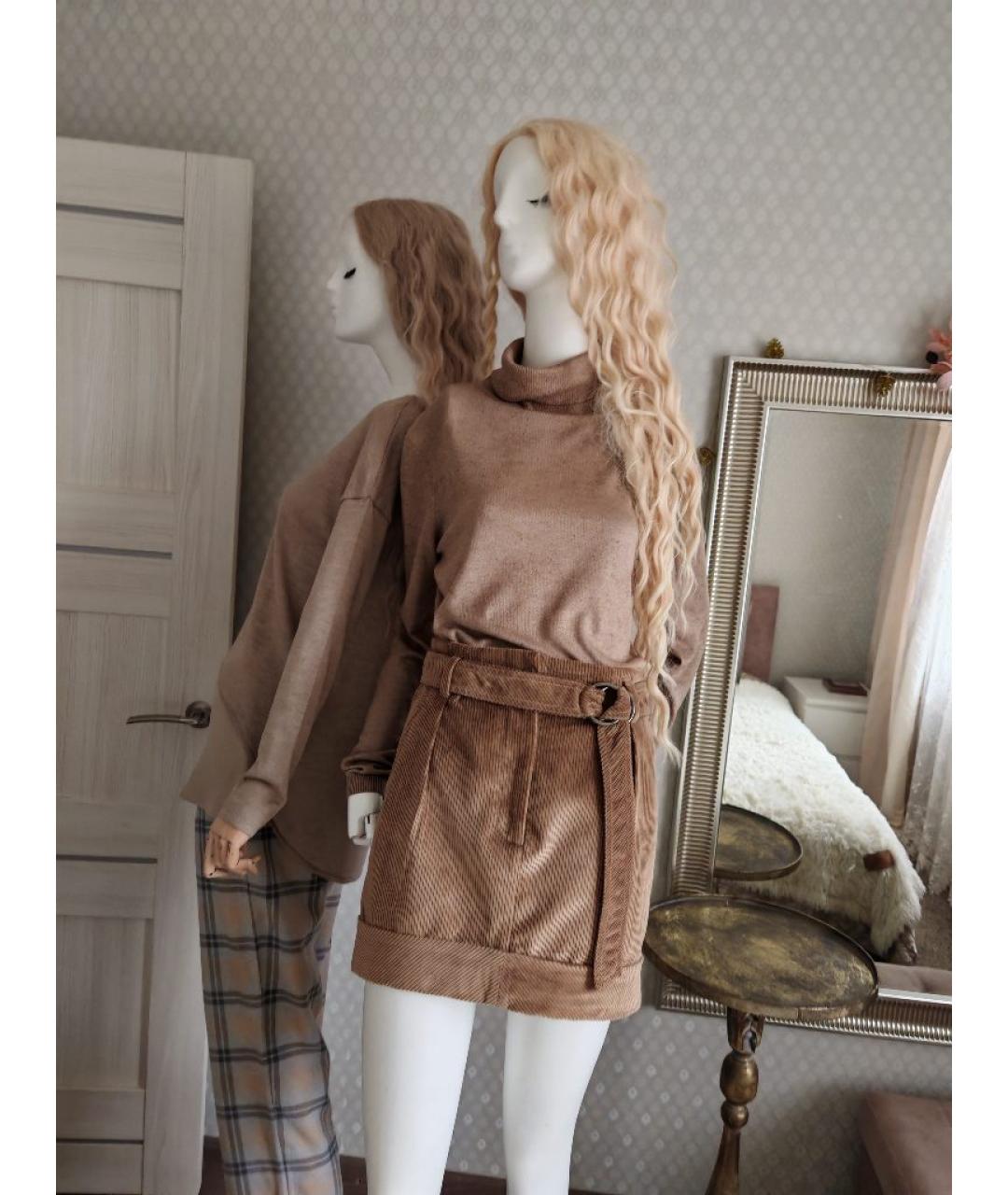 BRUNELLO CUCINELLI Золотая хлопковая юбка мини, фото 7