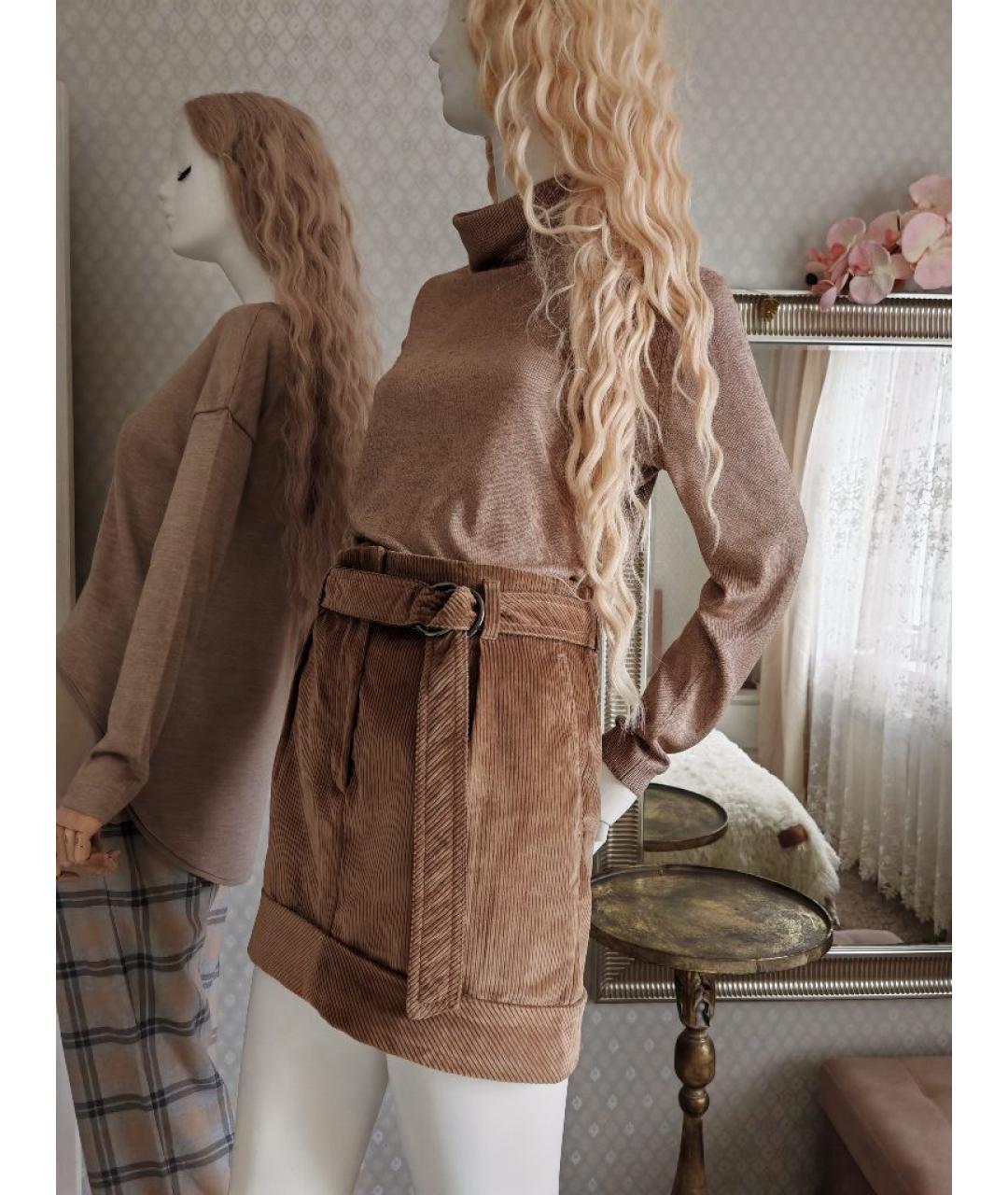 BRUNELLO CUCINELLI Золотая хлопковая юбка мини, фото 9