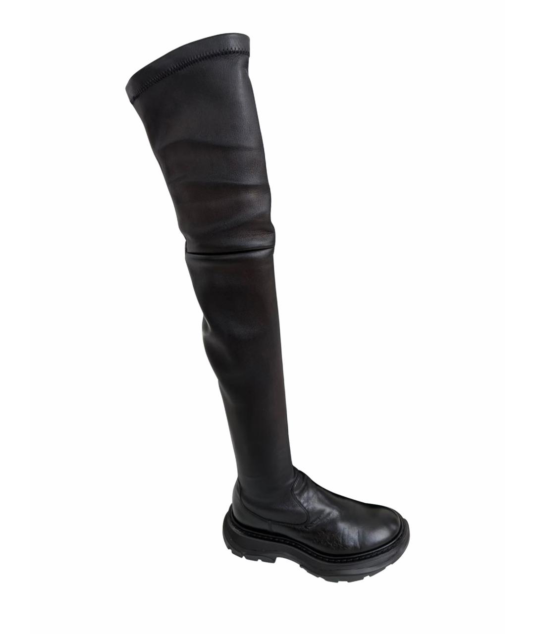 ALEXANDER MCQUEEN Черные кожаные ботфорты, фото 1