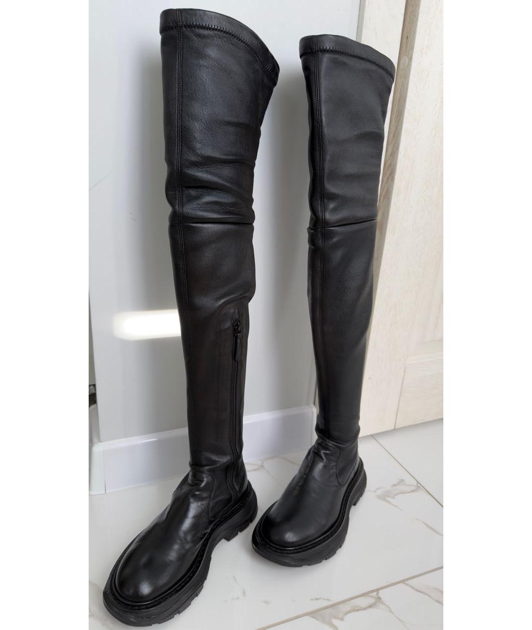 ALEXANDER MCQUEEN Черные кожаные ботфорты, фото 2