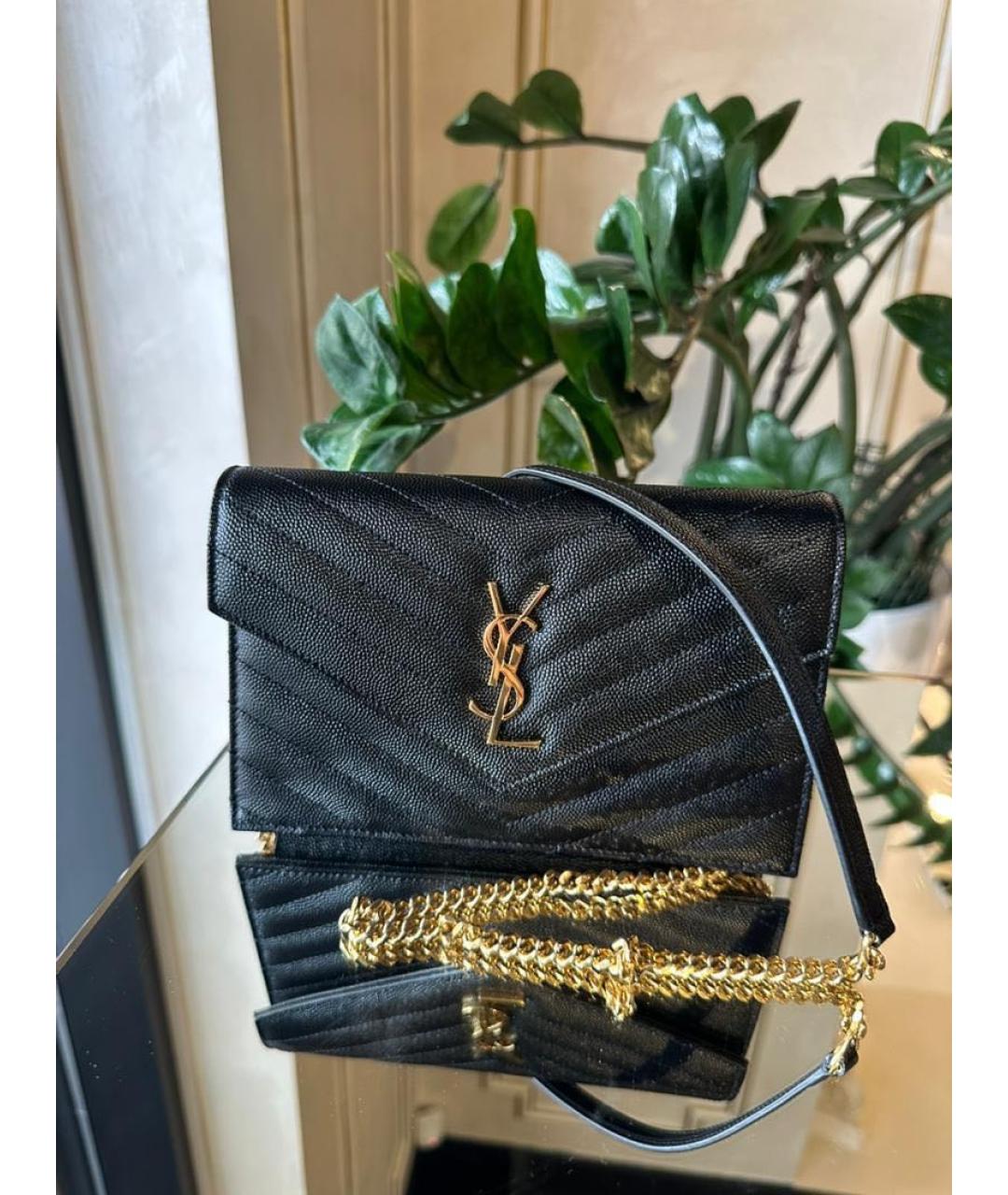 SAINT LAURENT Черная кожаная сумка через плечо, фото 2