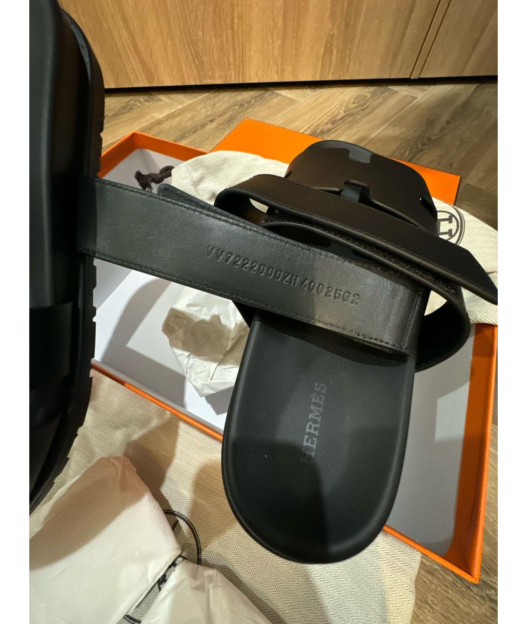 HERMES Черные кожаные сандалии, фото 4