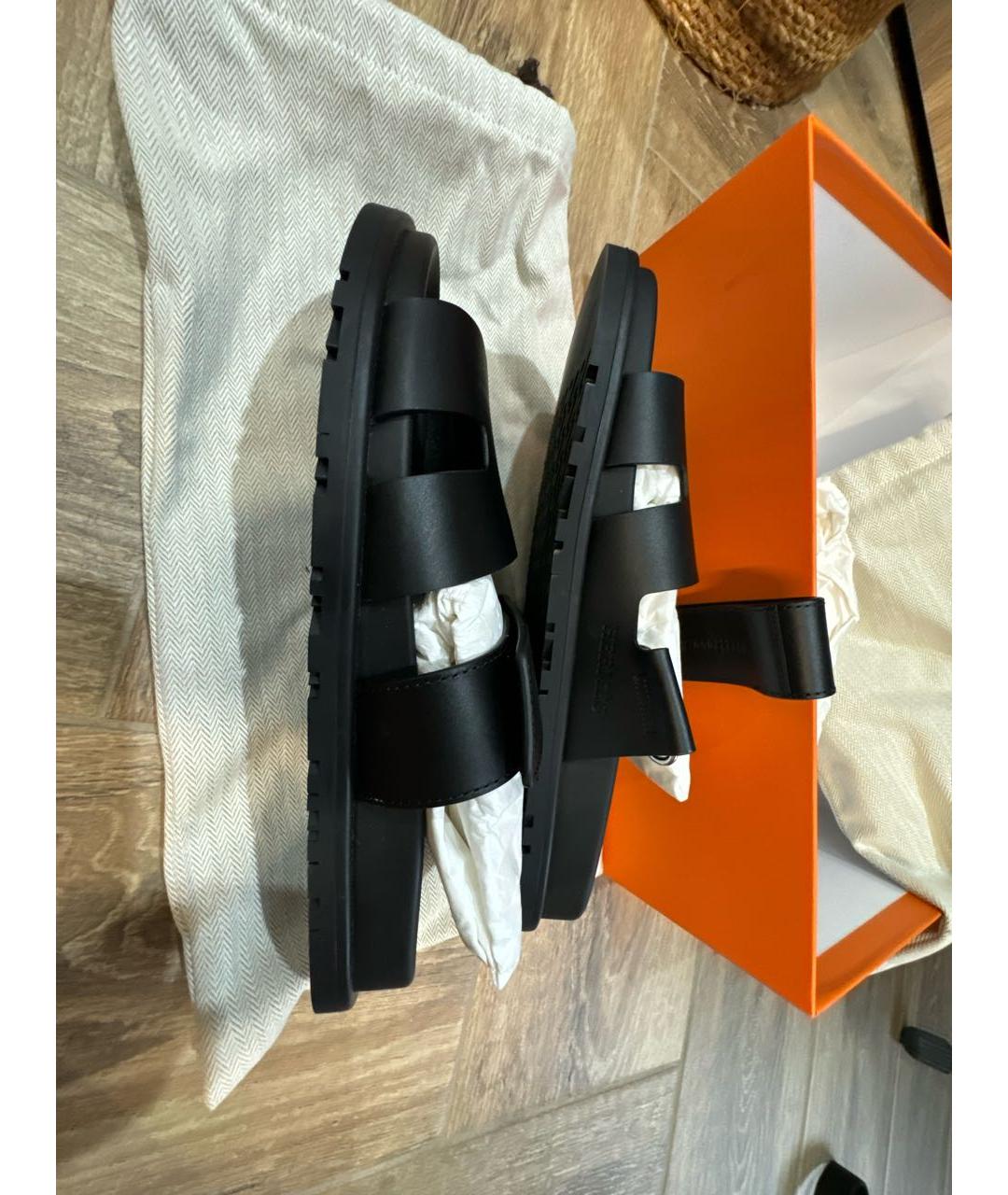 HERMES Черные кожаные сандалии, фото 6