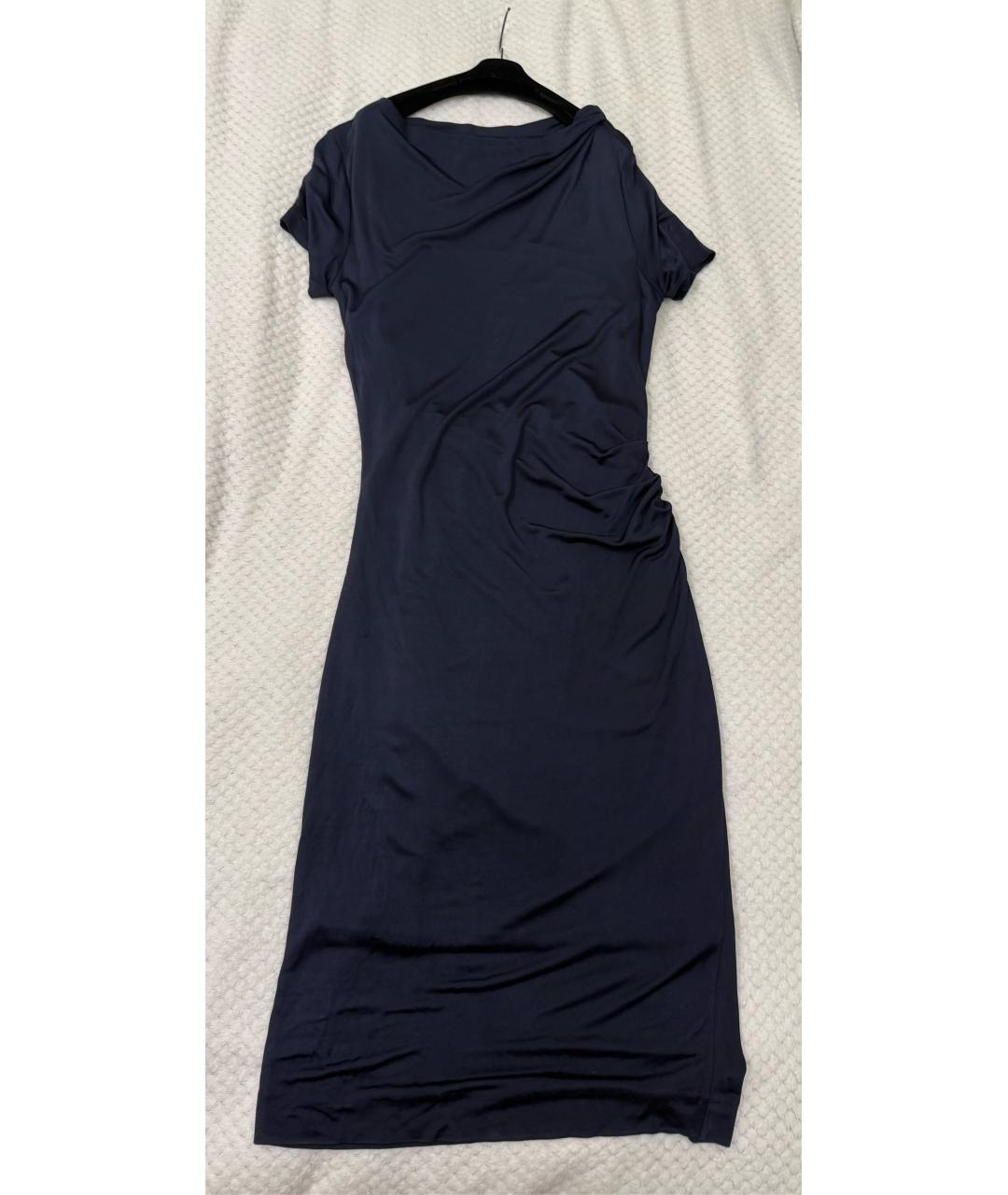 HUGO BOSS Темно-синее вискозное повседневное платье, фото 9