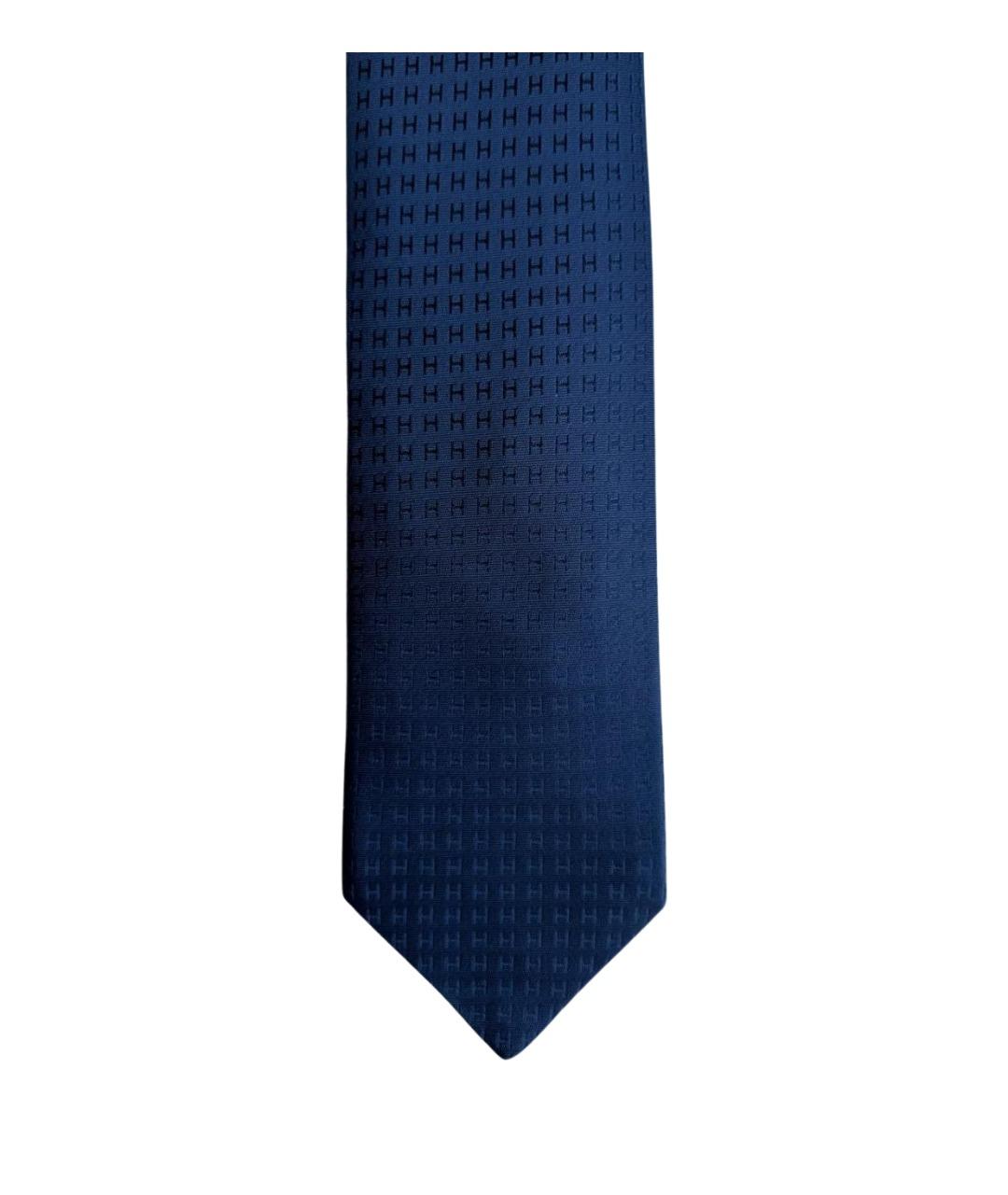 HERMES Темно-синий шелковый галстук, фото 1
