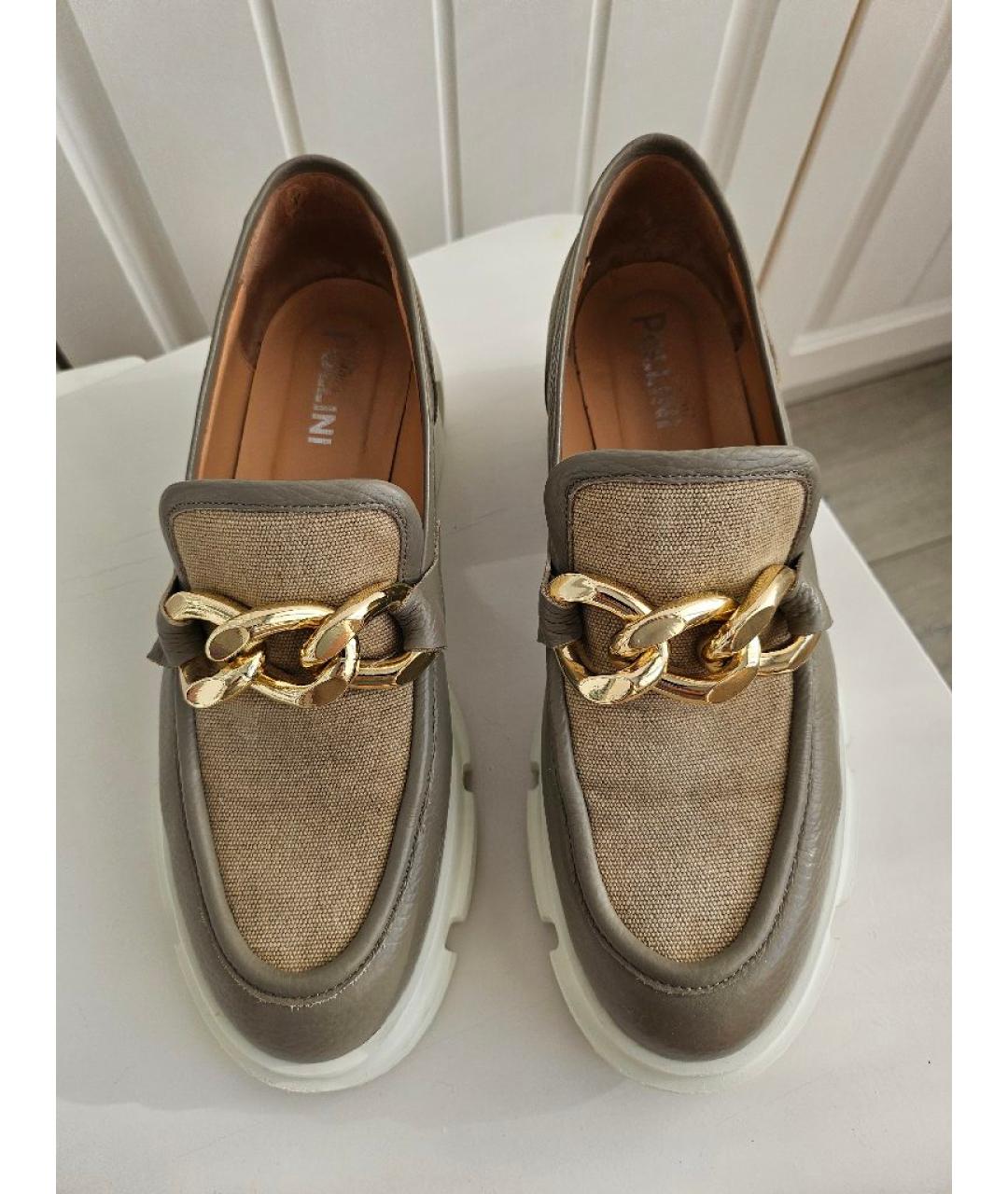 POLLINI Серые кожаные лоферы, фото 3