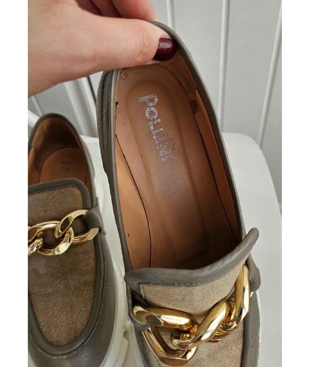 POLLINI Серые кожаные лоферы, фото 6