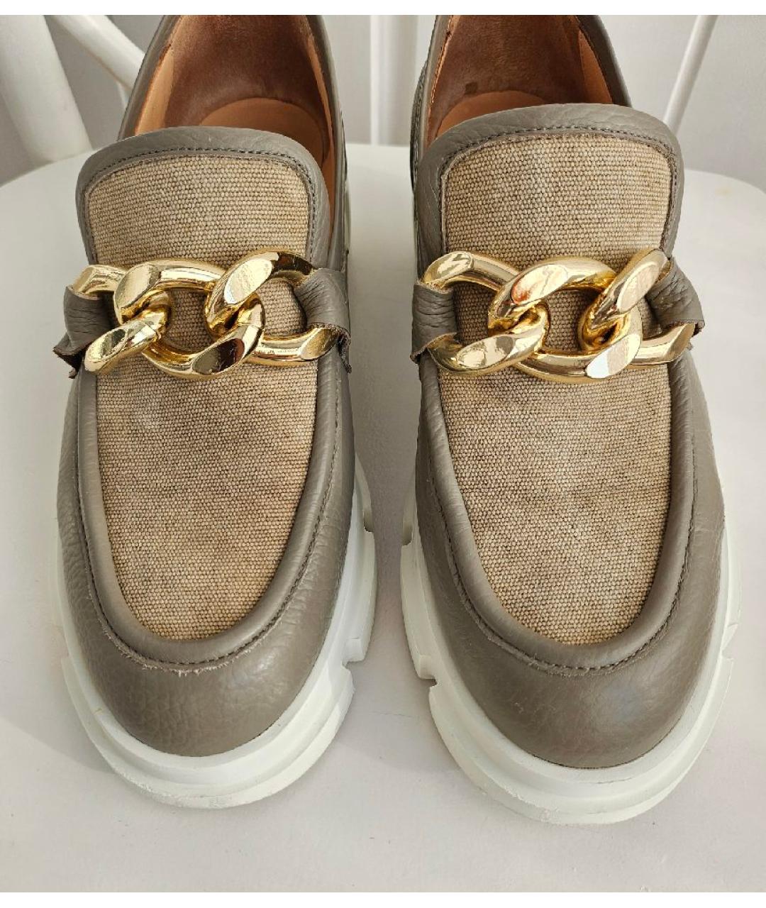 POLLINI Серые кожаные лоферы, фото 2