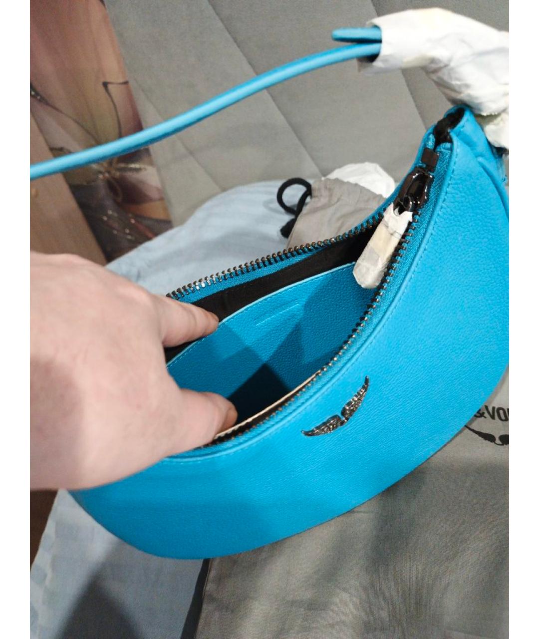 ZADIG & VOLTAIRE Бирюзовая кожаная сумка через плечо, фото 4
