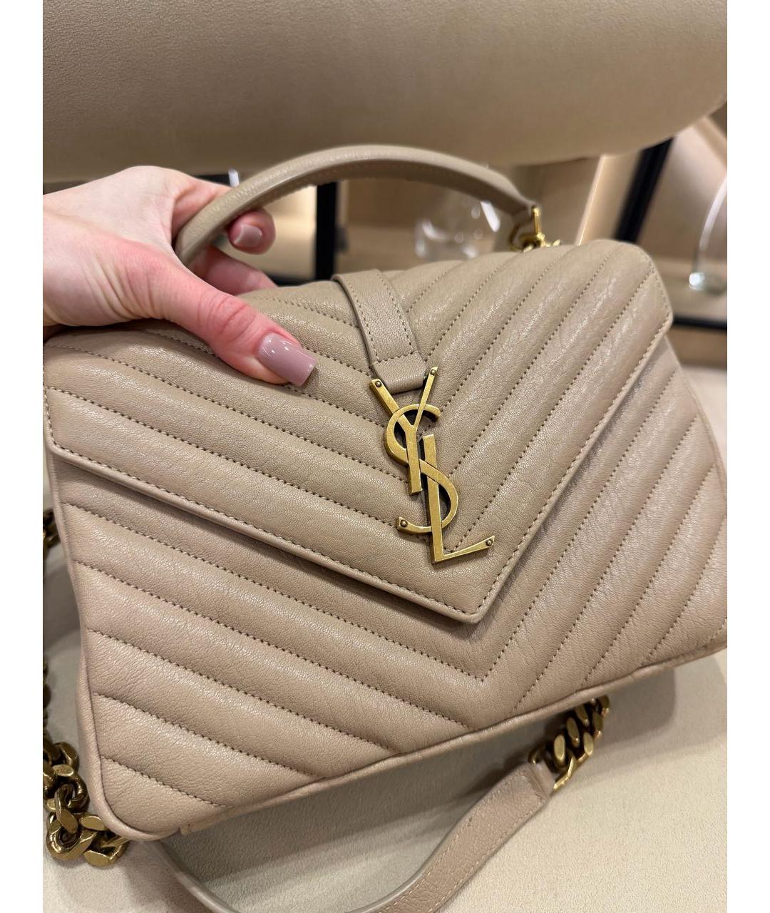 SAINT LAURENT Бежевая кожаная сумка через плечо, фото 2