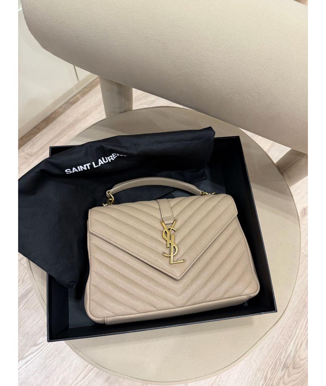 SAINT LAURENT Бежевая кожаная сумка через плечо, фото 8