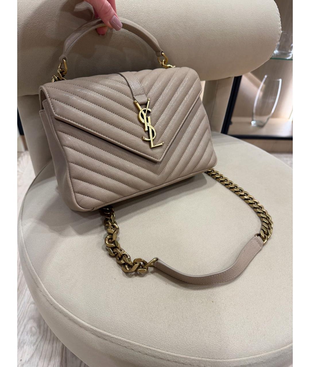 SAINT LAURENT Бежевая кожаная сумка через плечо, фото 9