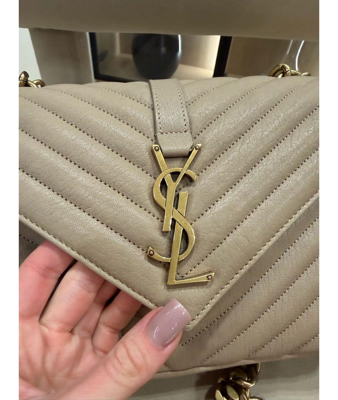 SAINT LAURENT Бежевая кожаная сумка через плечо, фото 3