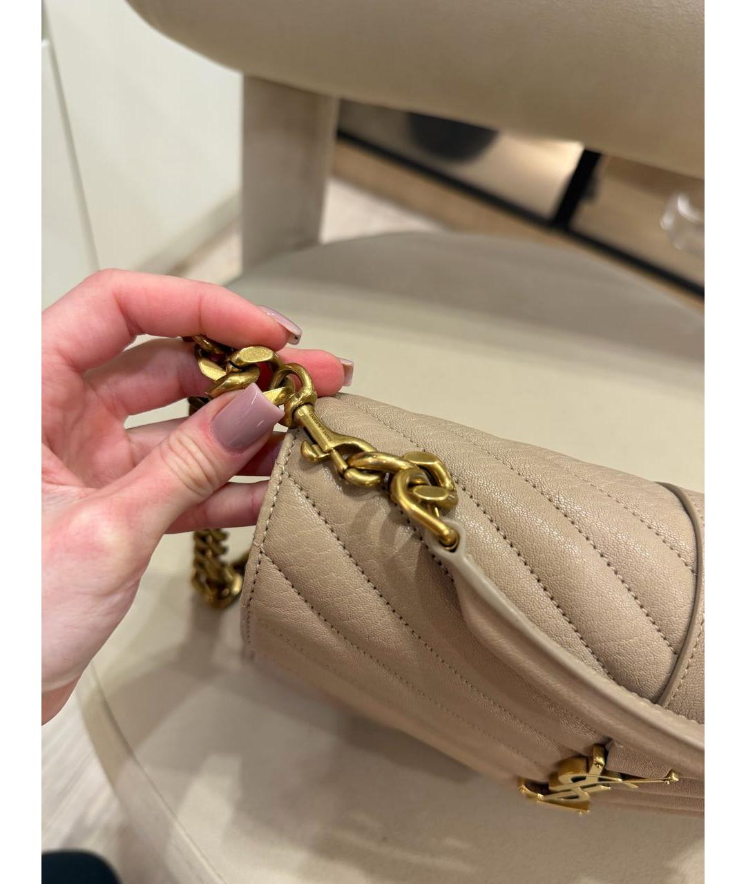 SAINT LAURENT Бежевая кожаная сумка через плечо, фото 6