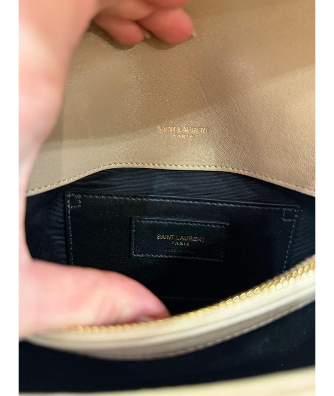 SAINT LAURENT Бежевая кожаная сумка через плечо, фото 5