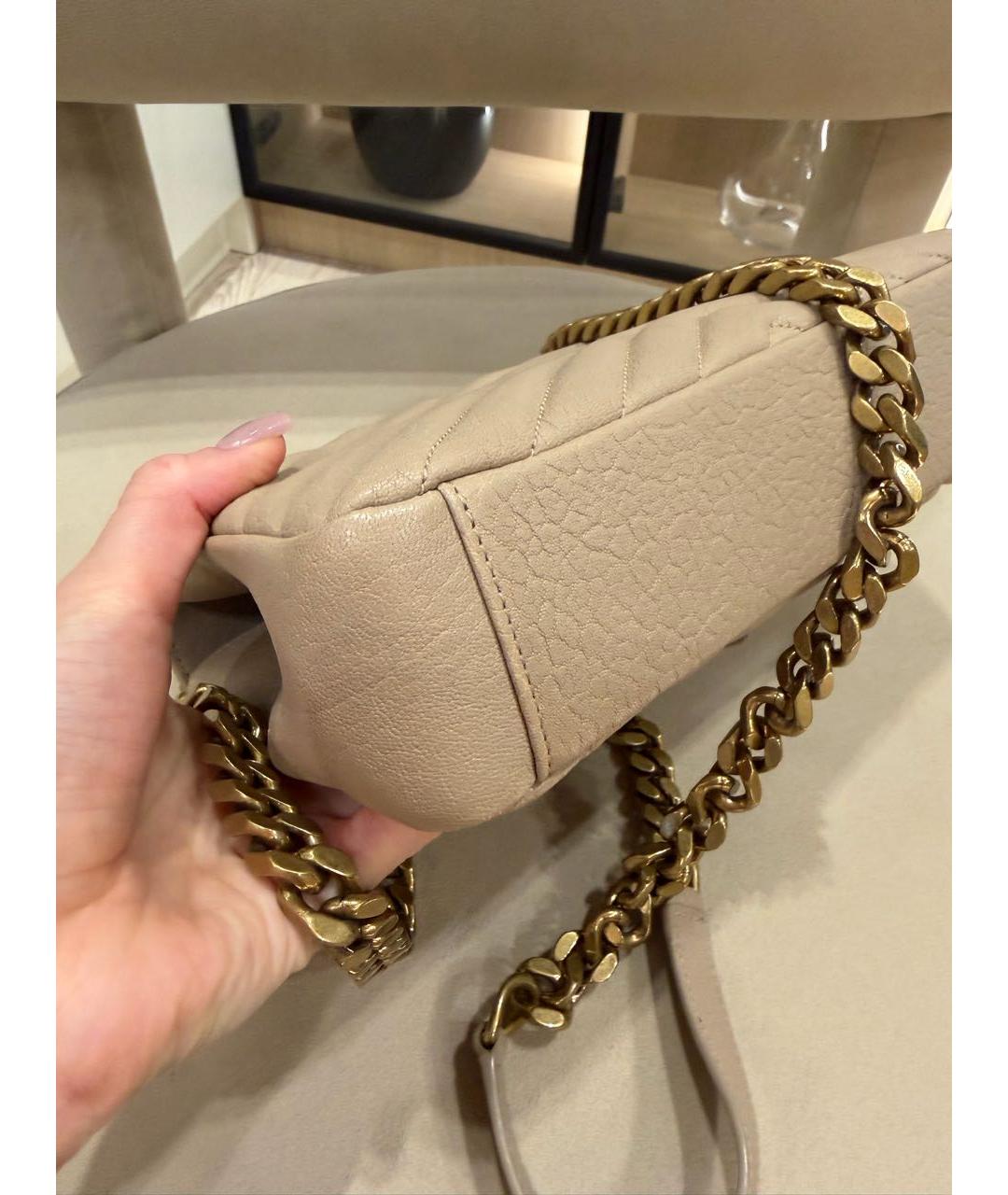 SAINT LAURENT Бежевая кожаная сумка через плечо, фото 7