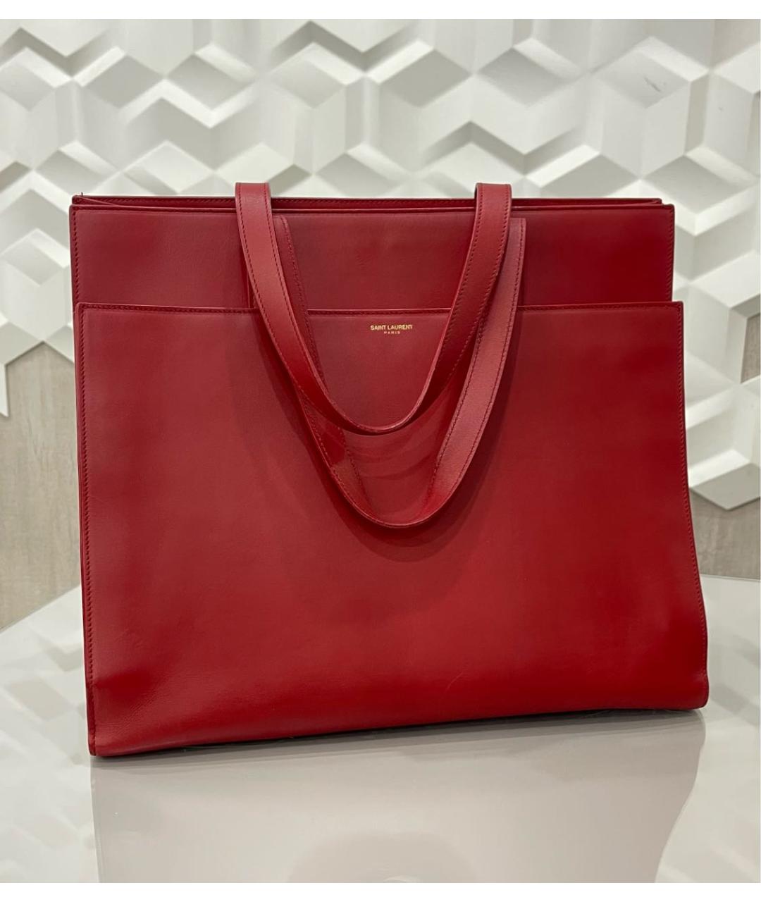 SAINT LAURENT Красная кожаная сумка с короткими ручками, фото 7