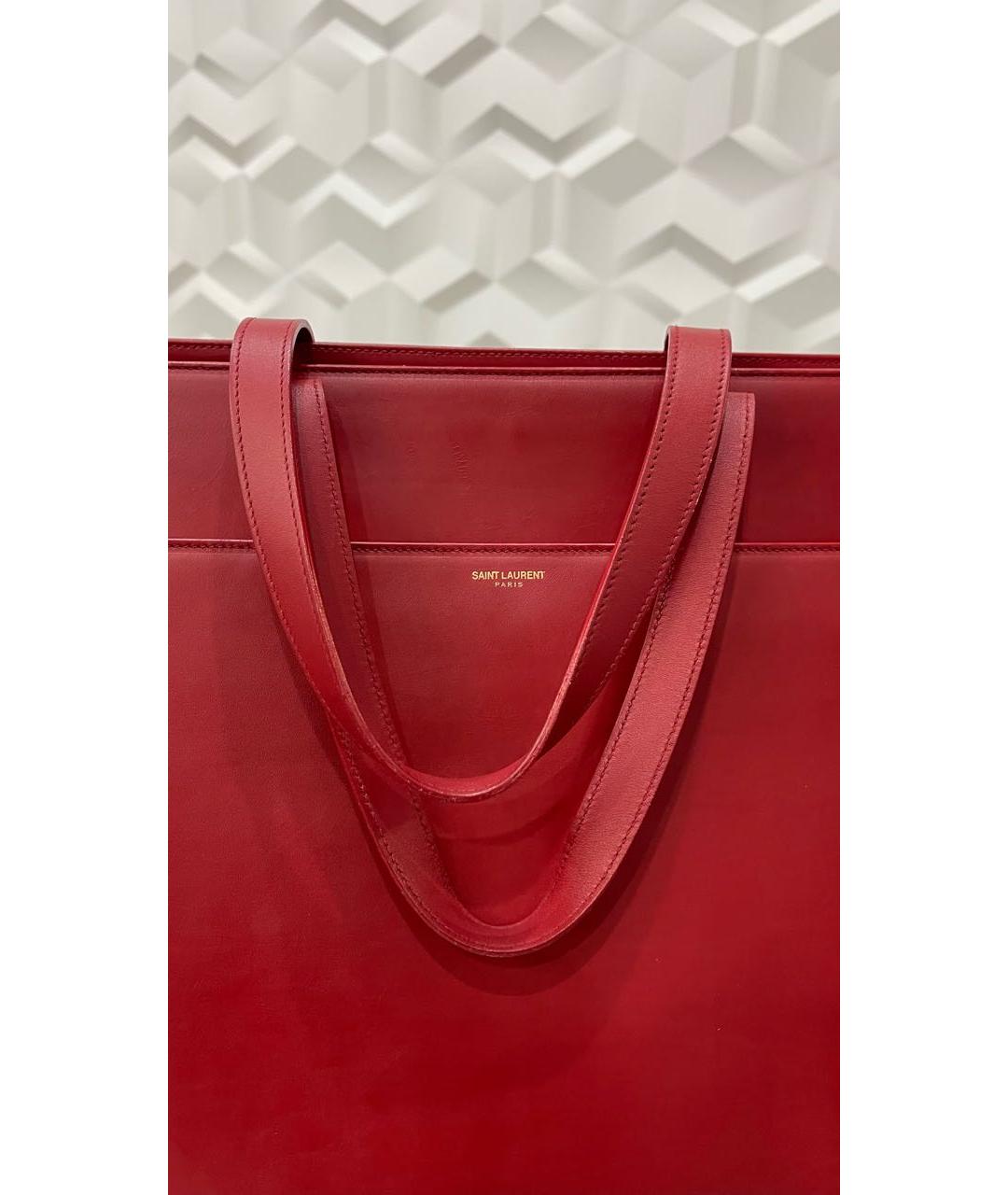 SAINT LAURENT Красная кожаная сумка с короткими ручками, фото 4