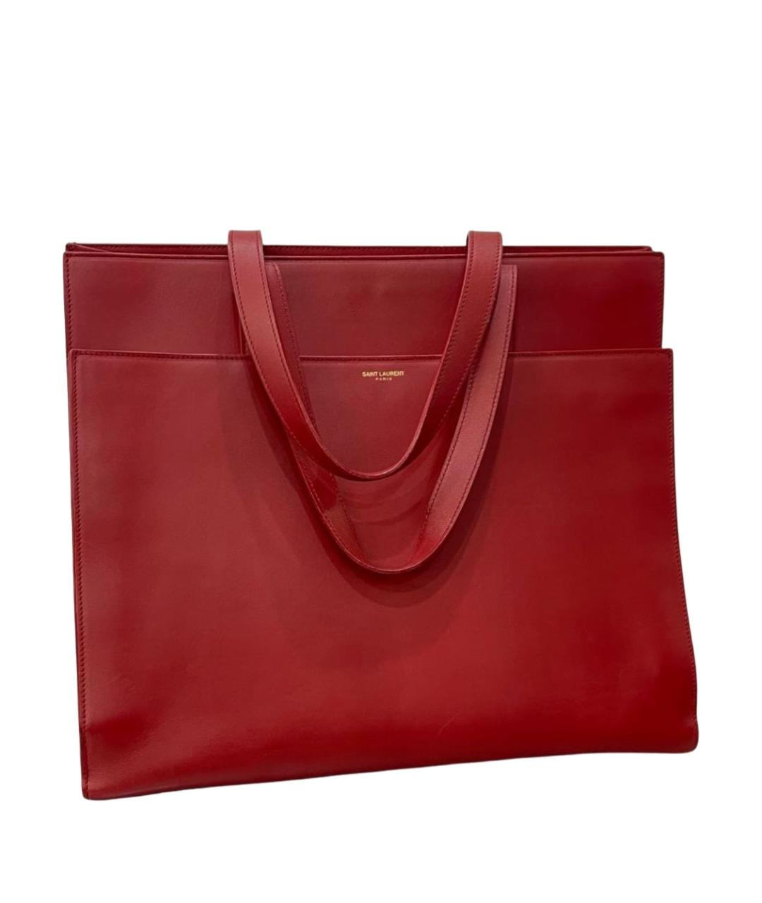 SAINT LAURENT Красная кожаная сумка с короткими ручками, фото 1
