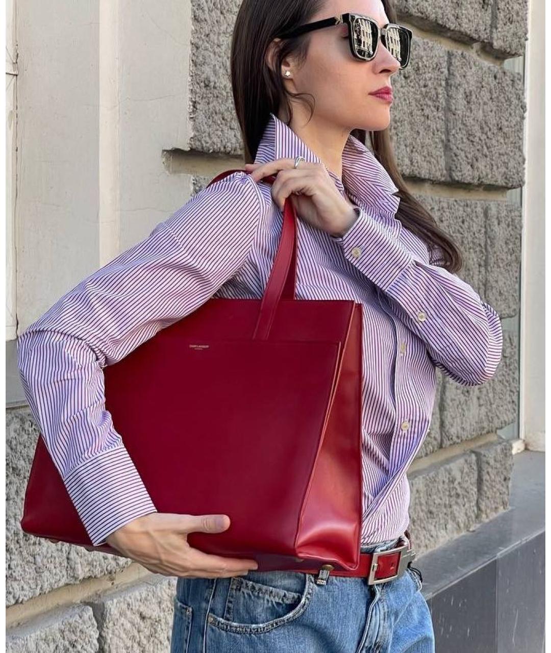 SAINT LAURENT Красная кожаная сумка с короткими ручками, фото 6