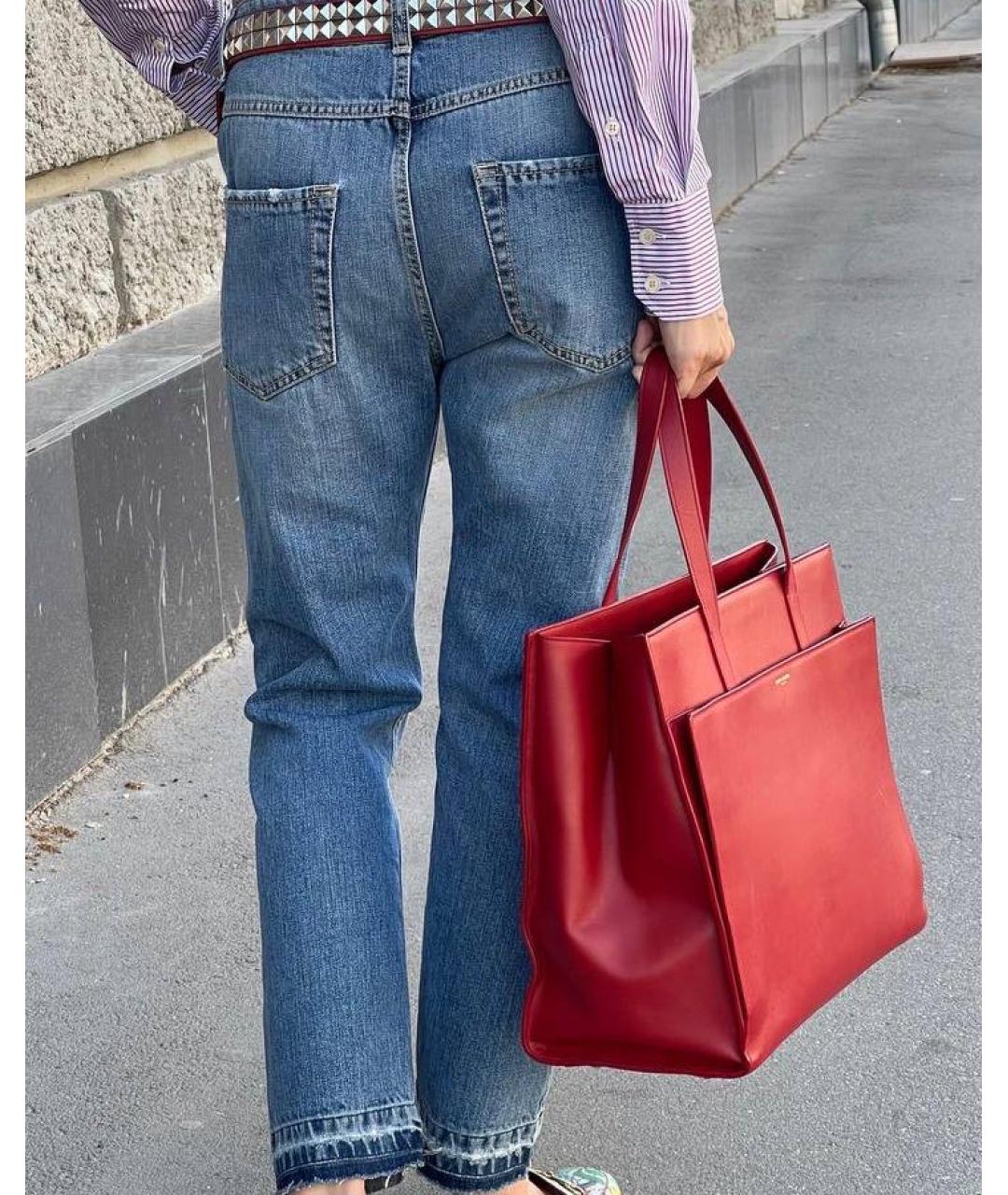 SAINT LAURENT Красная кожаная сумка с короткими ручками, фото 5