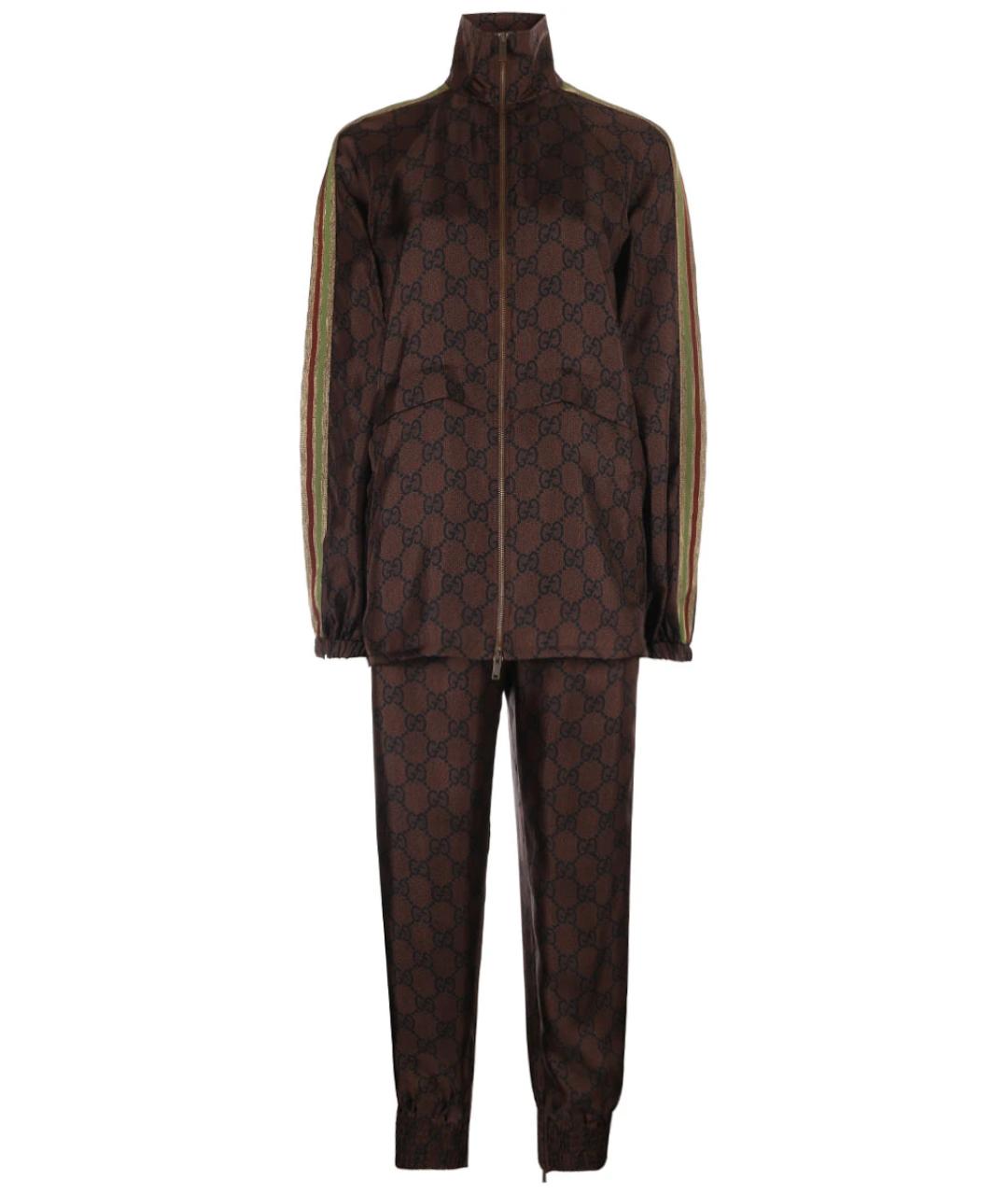 GUCCI Коричневый шелковый костюм с брюками, фото 2