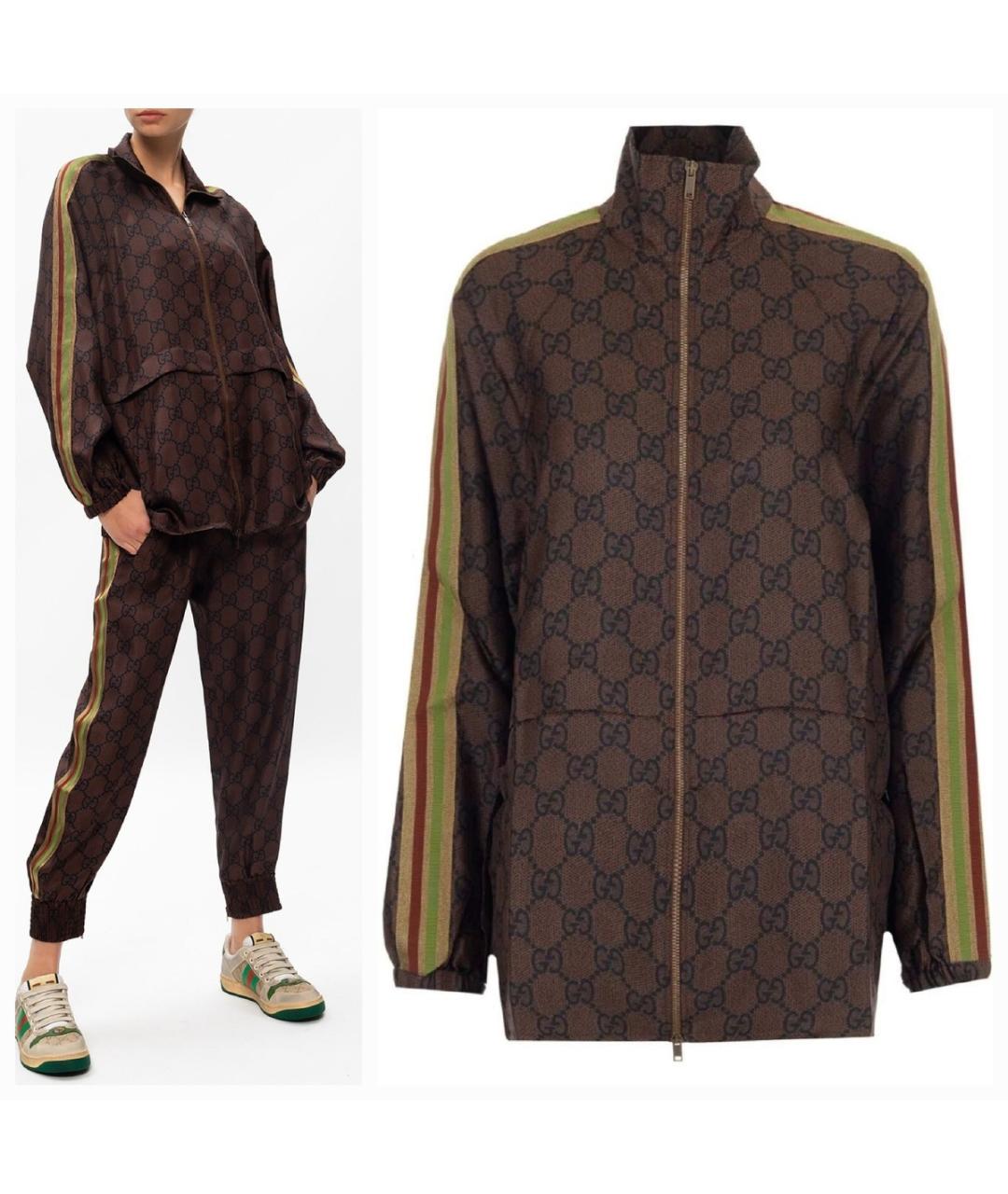 GUCCI Коричневый шелковый костюм с брюками, фото 6