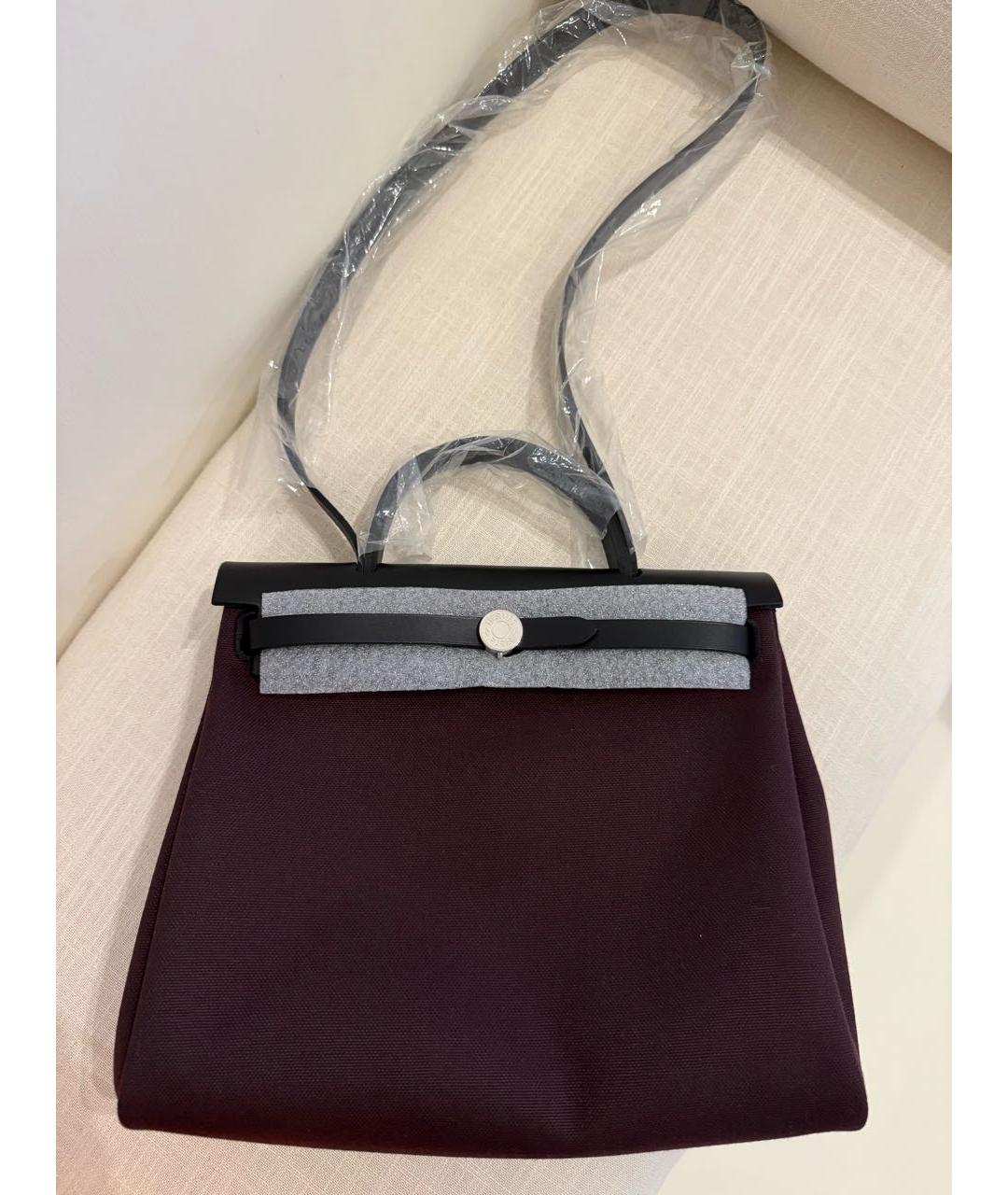 HERMES Бордовая тканевая сумка с короткими ручками, фото 2