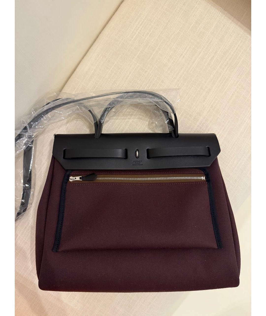 HERMES Бордовая тканевая сумка с короткими ручками, фото 3
