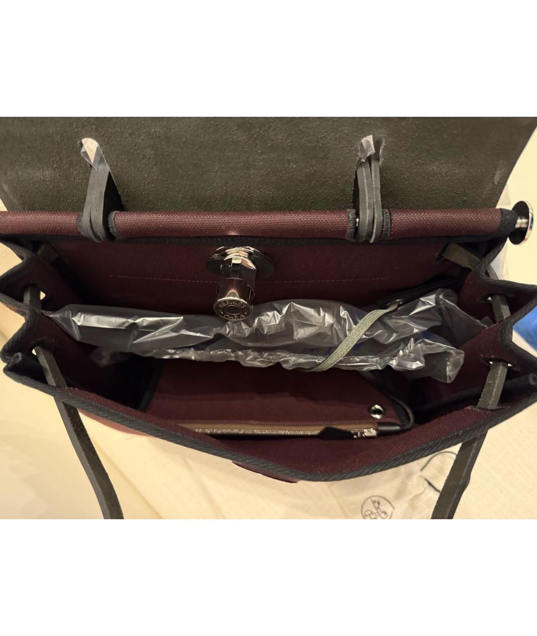 HERMES Бордовая тканевая сумка с короткими ручками, фото 4