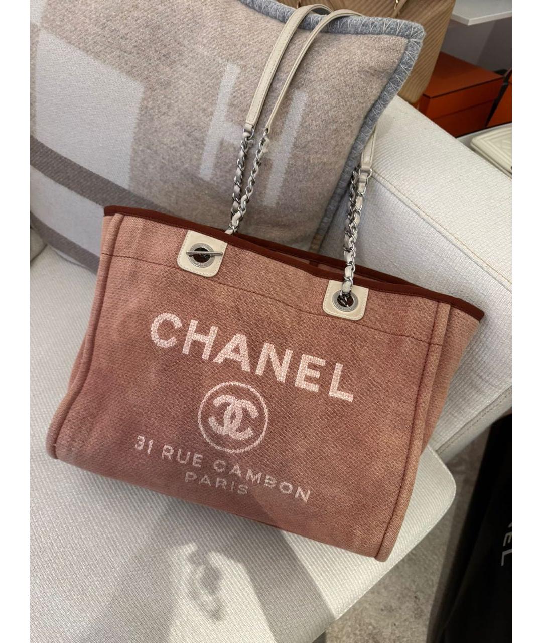 CHANEL Коралловая тканевая сумка тоут, фото 9