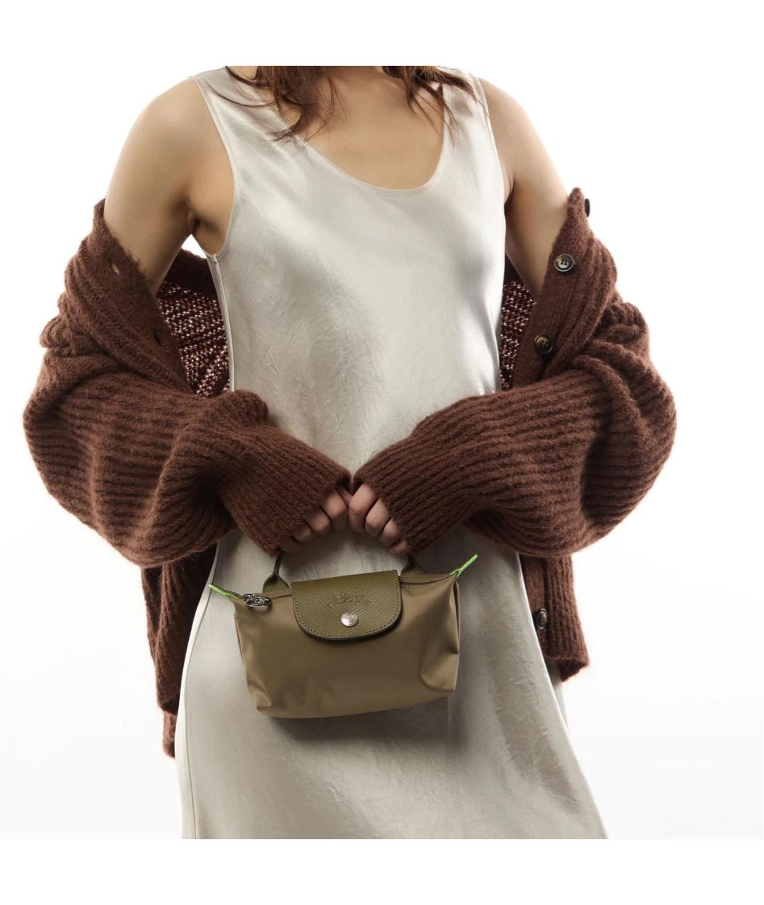 LONGCHAMP Хаки тканевая сумка с короткими ручками, фото 5