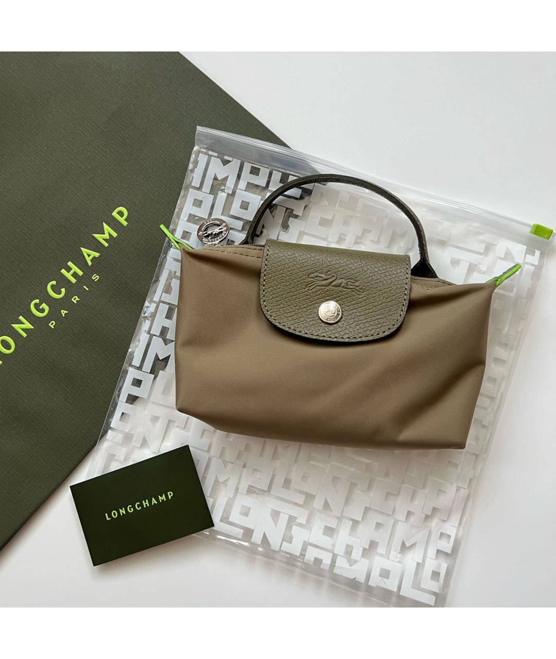 LONGCHAMP Хаки тканевая сумка с короткими ручками, фото 6