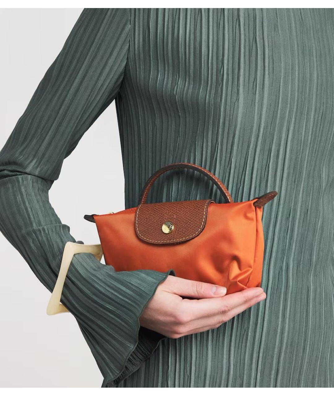 LONGCHAMP Оранжевая тканевая сумка с короткими ручками, фото 5