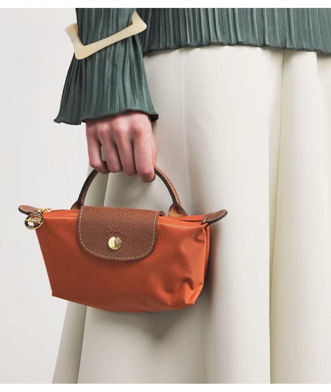LONGCHAMP Оранжевая тканевая сумка с короткими ручками, фото 6