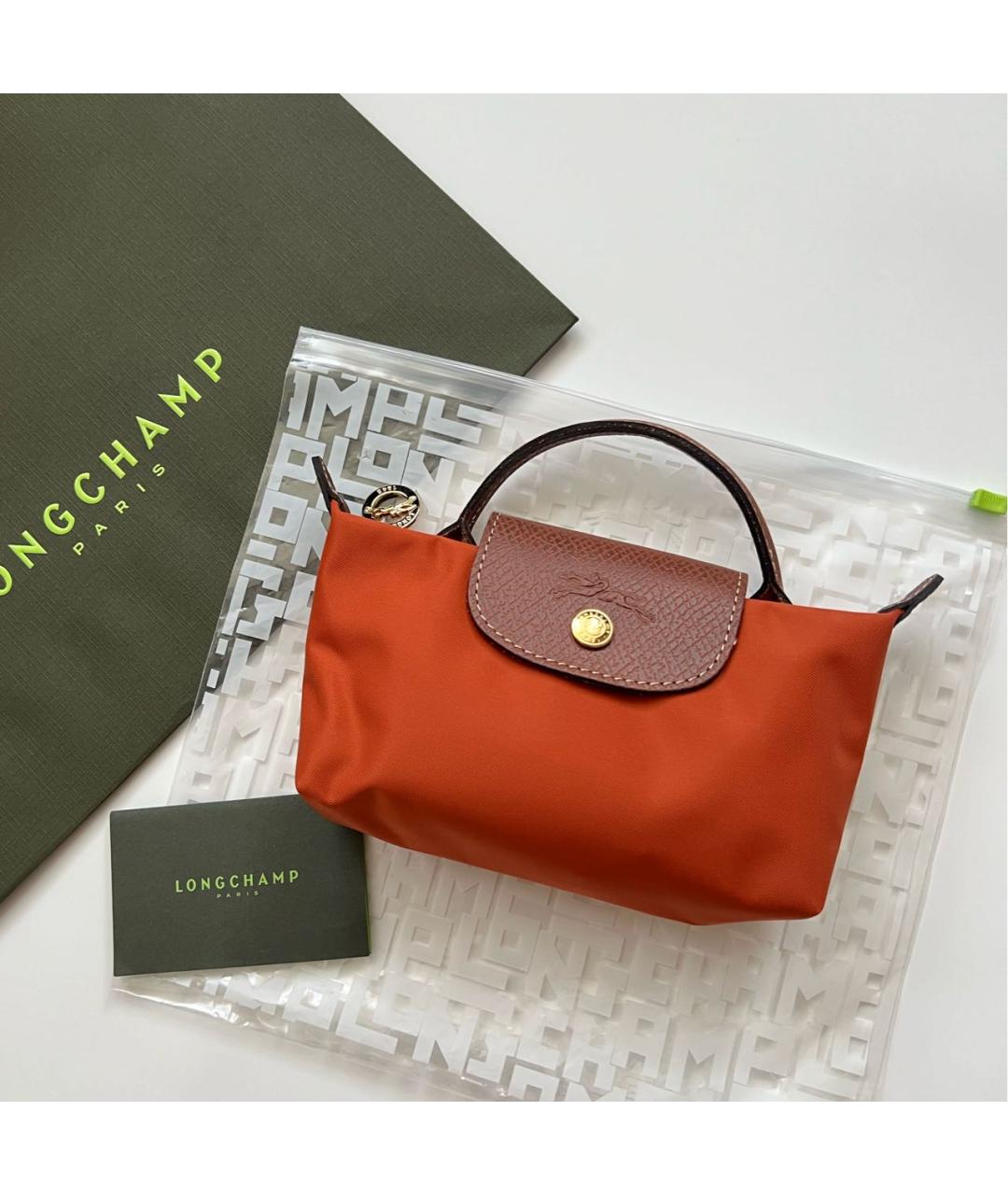 LONGCHAMP Оранжевая тканевая сумка с короткими ручками, фото 7