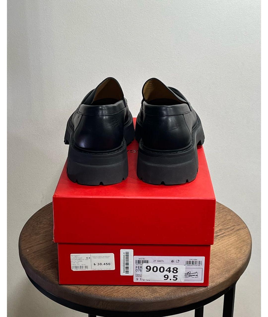 FERRAGAMO Черные кожаные лоферы, фото 5