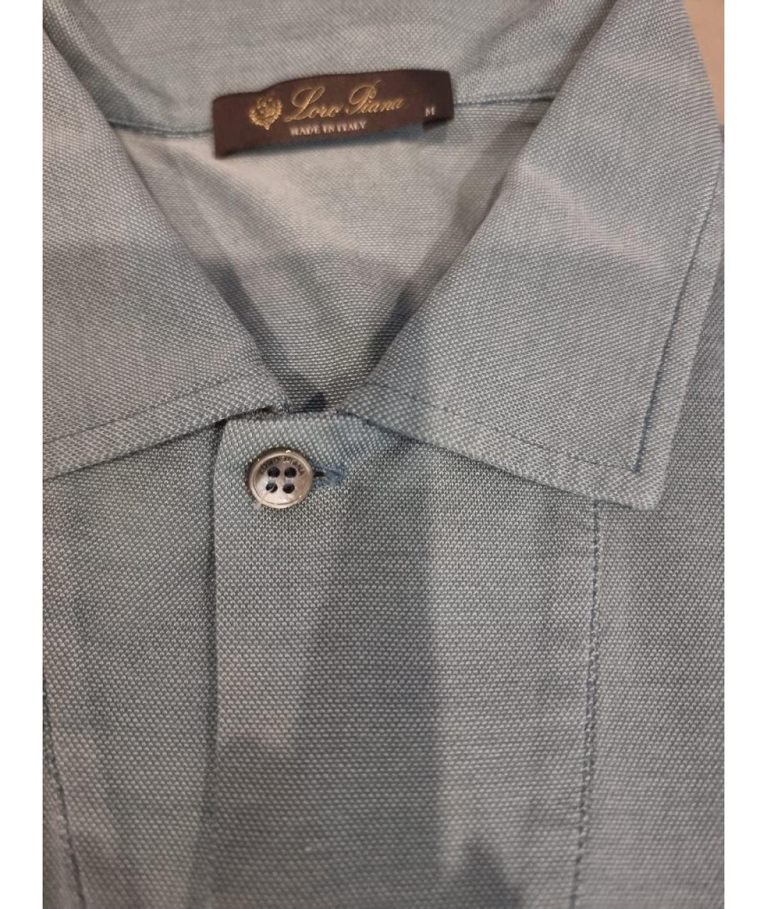 LORO PIANA Голубое хлопковое поло с коротким рукавом, фото 9