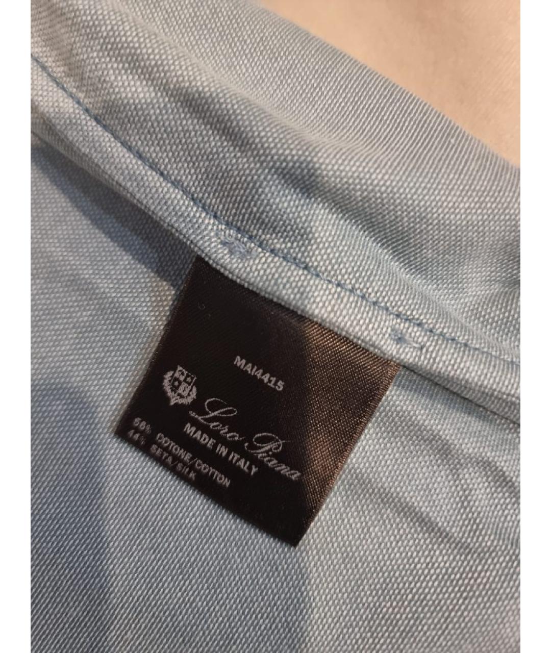 LORO PIANA Голубое хлопковое поло с коротким рукавом, фото 6