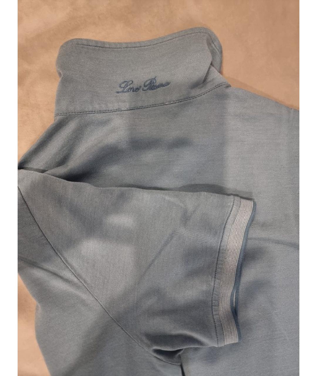 LORO PIANA Голубое хлопковое поло с коротким рукавом, фото 8