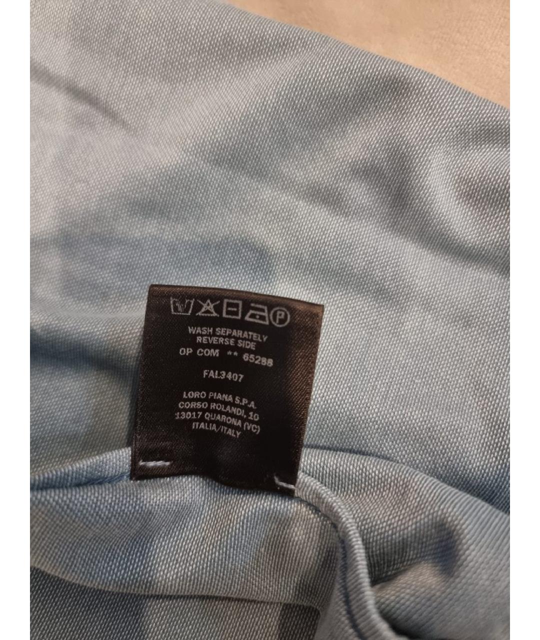 LORO PIANA Голубое хлопковое поло с коротким рукавом, фото 7